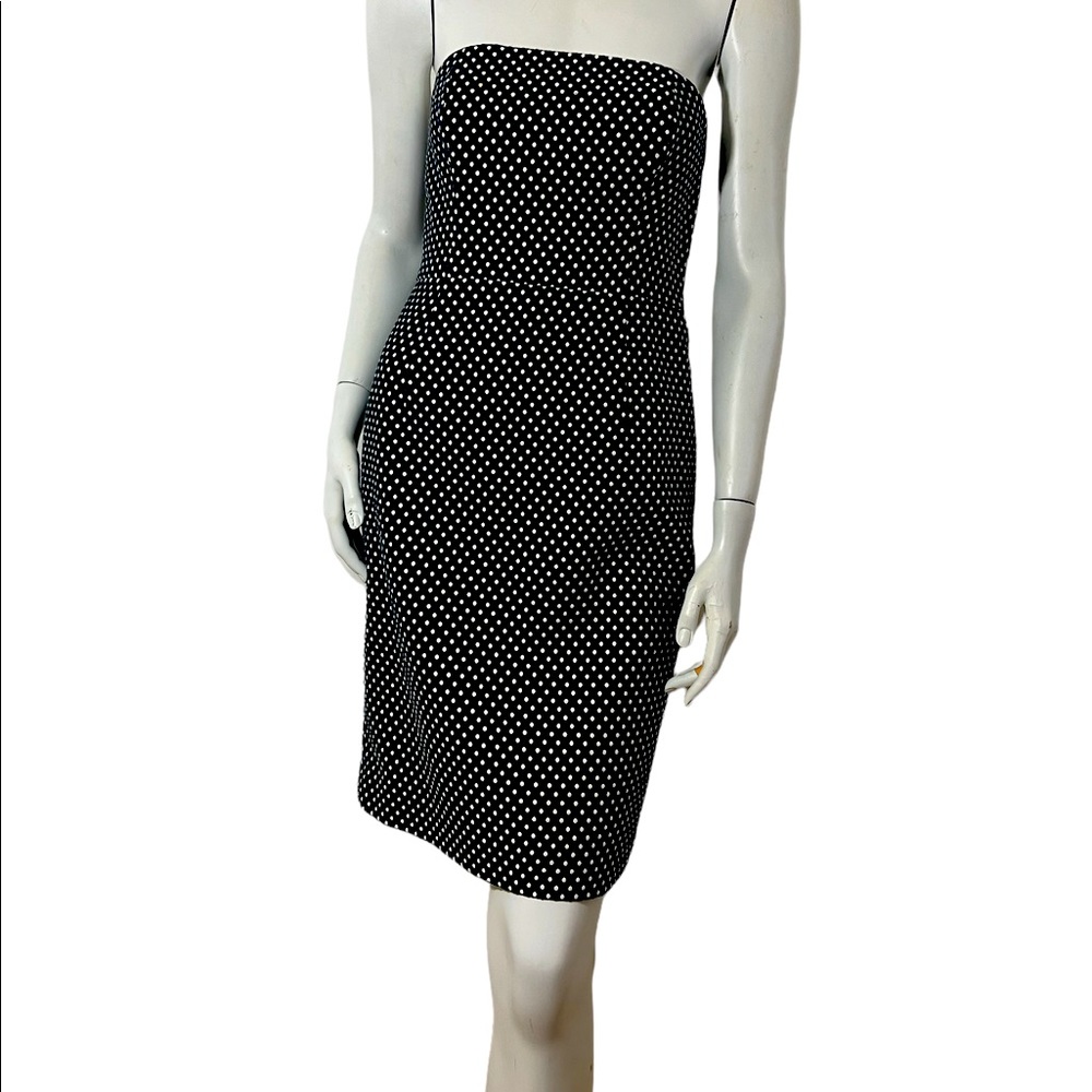 Suzi Chin for Maggy Boutique Navy Polka Dot Strapless Cotton Blend Dress…